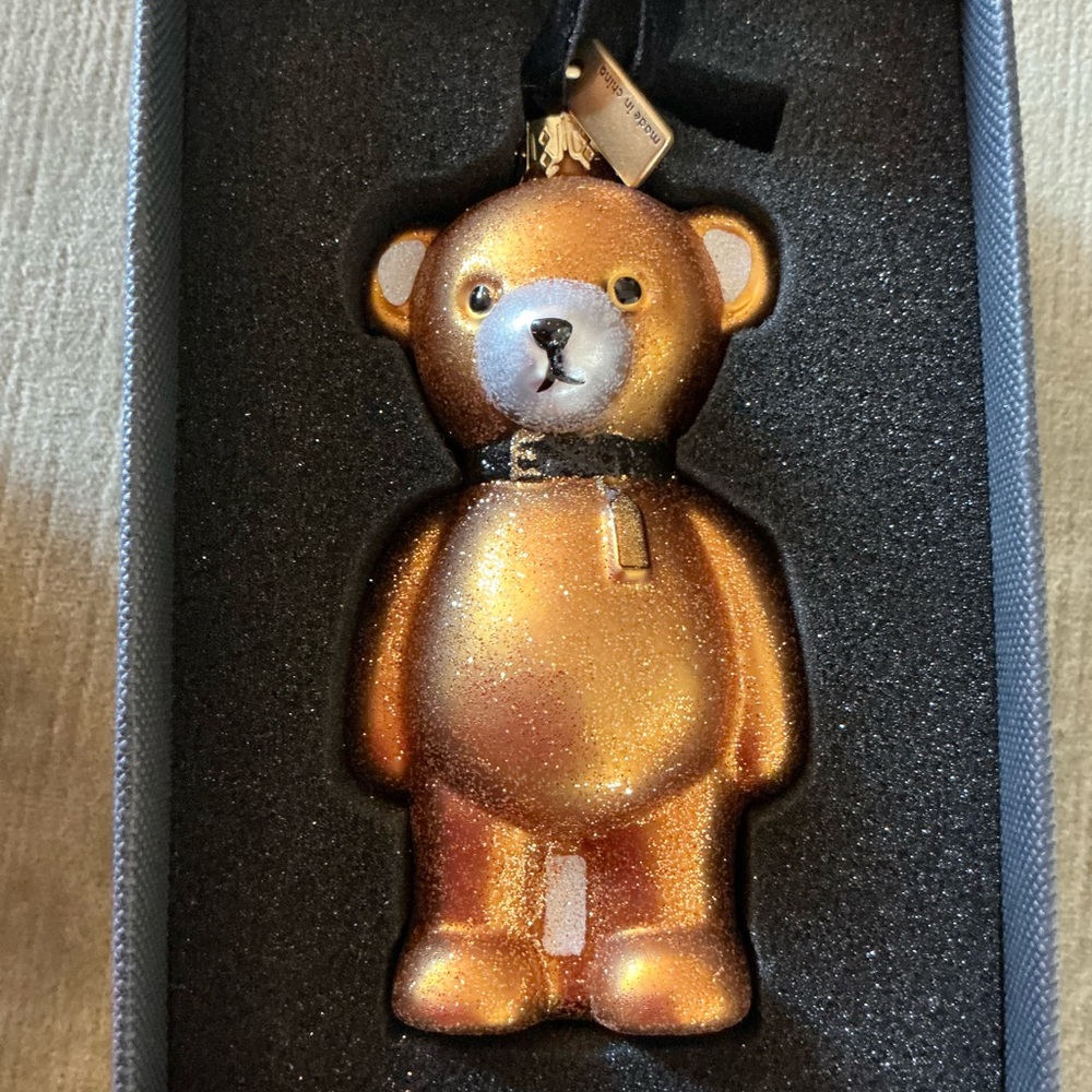 Coach Glittery Metallic Teddy Bear Ornament - Gold Tone Coach bear ornament